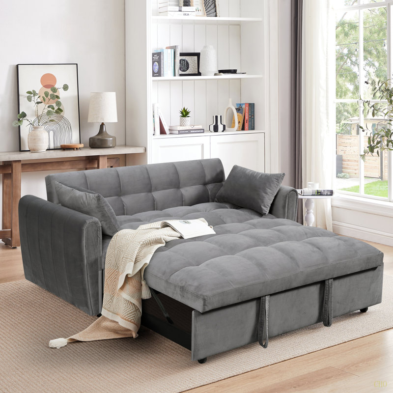 Canapé-lit pliable 65 po 3-en-1 de grande taille, canapé-lit double en velours moderne, canapé-lit avec dossier et coussins réglables, convient au salon et à la chambre à coucher