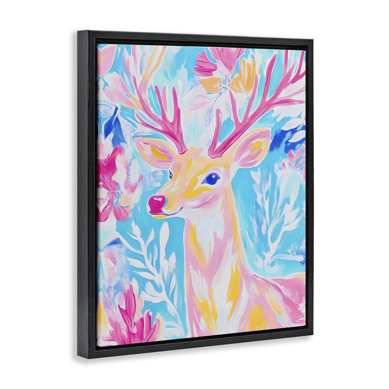 Cadre flottant Bright Pastel Deer, design par Arlington Prints, H 31 po x l 25 po, Cadre flottant noir de jais