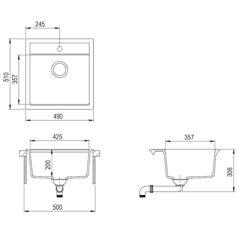 Belfry Kitchen Emeline W Single Bowl Stone Kitchen Sink with 1 Faucet Hole, Beige