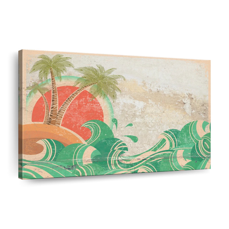 Retro Beach Waves Canvas Print, 8" H x 12" W x 1" D
