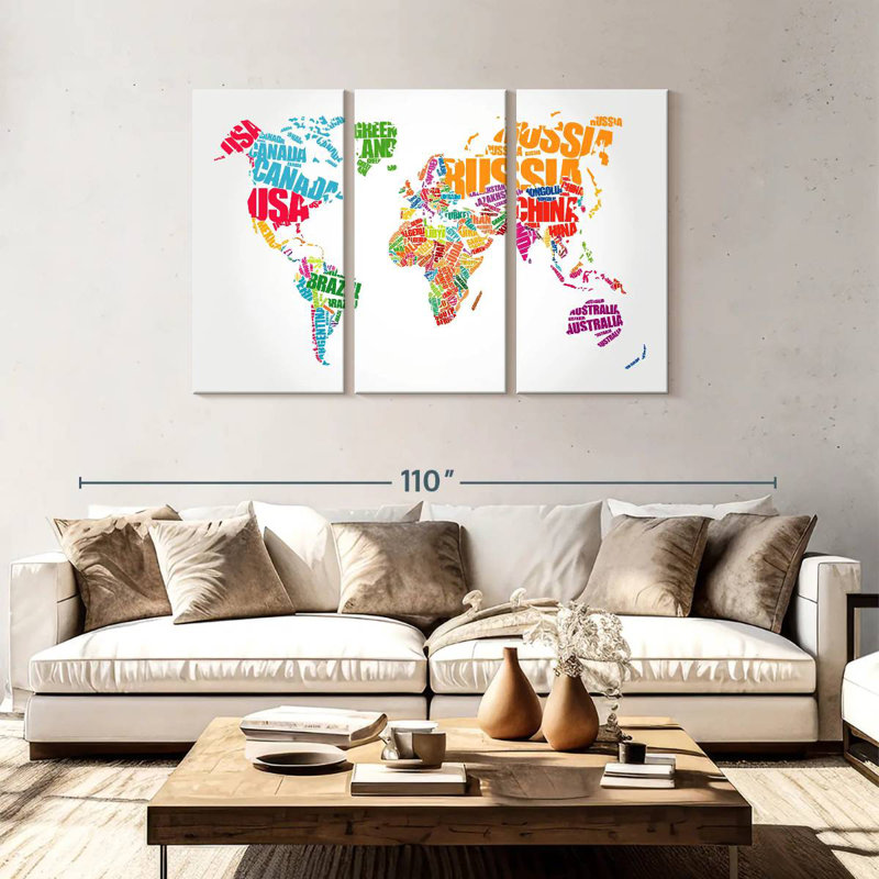 Aliaz Typography World Map, 48" H x 74" W