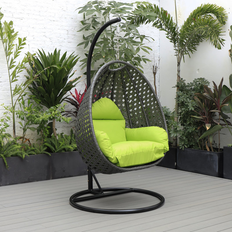 Balancelle d'extérieur pour 1 personne avec support Brookstonval, support pour œuf suspendu en osier tissé à la main, structure en fer résistant aux rayons UV, méridienne de patio rembourrée pour porche, jardin, balcon et cour arrière