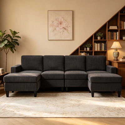 101" Modular Corduroy Sectional Sofa with 2 Ottomans, 4-Seat U-Shape L-Shape Configurable Couch with Tall Legs – Easy Assembly for Living Room