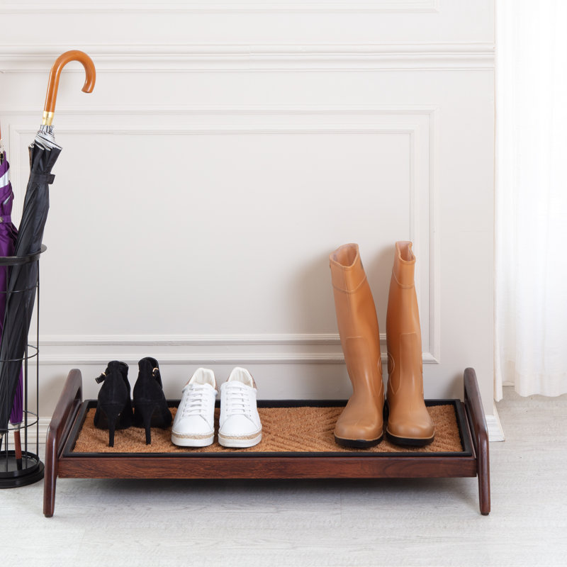 Support à bottes en bois massif de qualité supérieure avec tapis en fibre de coco naturelle - Rangement pour chaussures