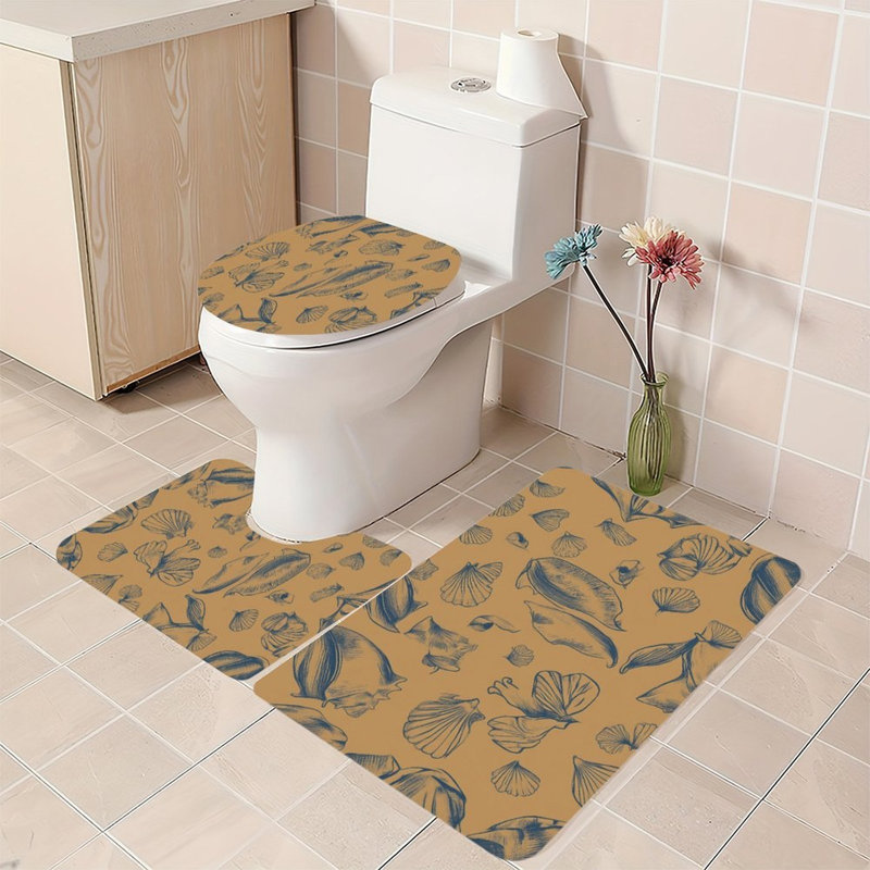3 Pack Seashell Sketch Bathroom Rug Kit