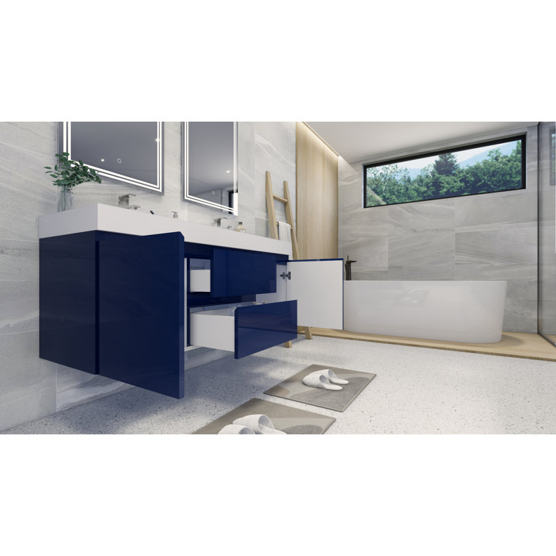 Mitul 58.75'' Double Bathroom Vanity with Acrylic Top, Night Blue