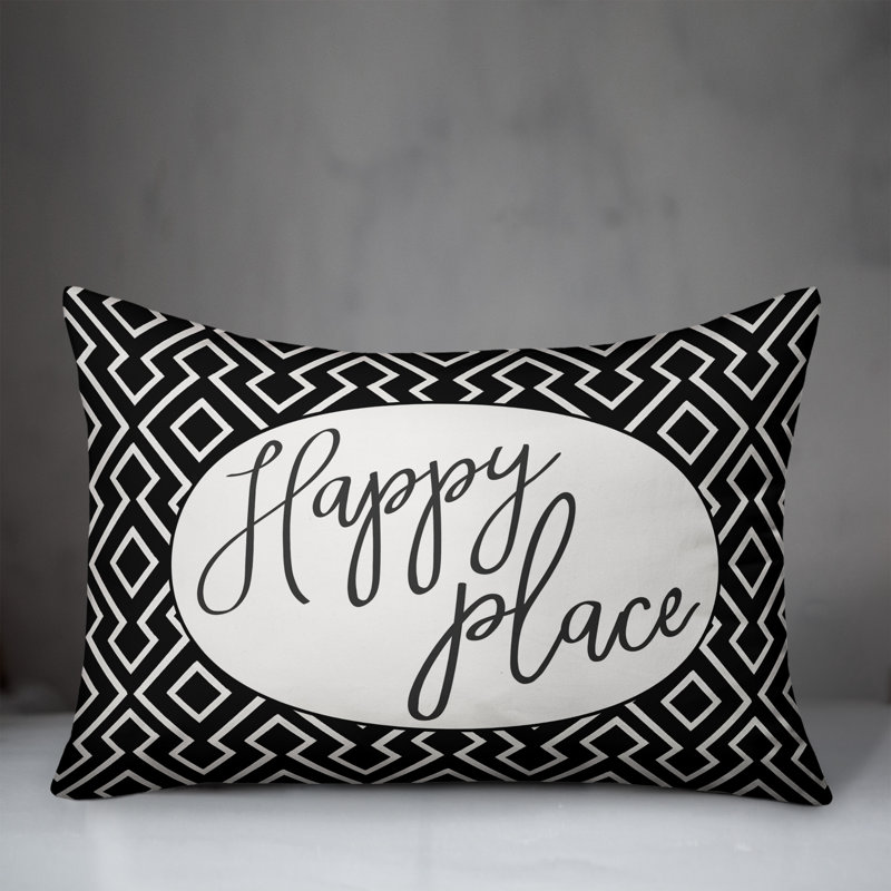 Housse de coussin rectangulaire et insert Happy Place, Noir
