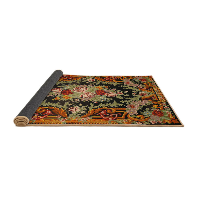 Tapis traditionnel noir / vert / rouge Murtaz, Rond 5 pi