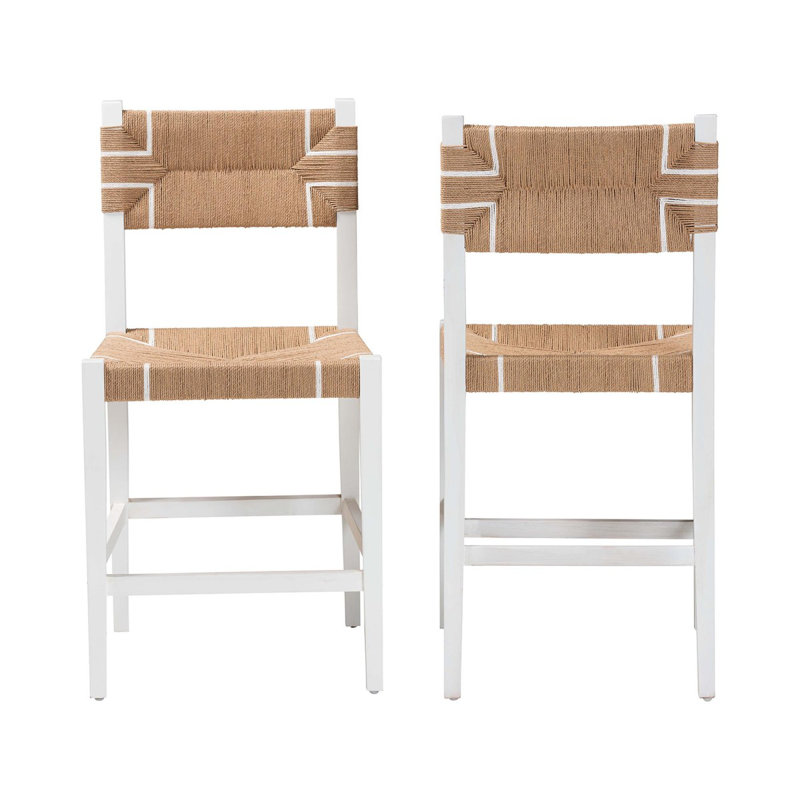 Ensemble de tabourets de comptoir en bois de bohème et en bois d'acajou blanc 2 pièces