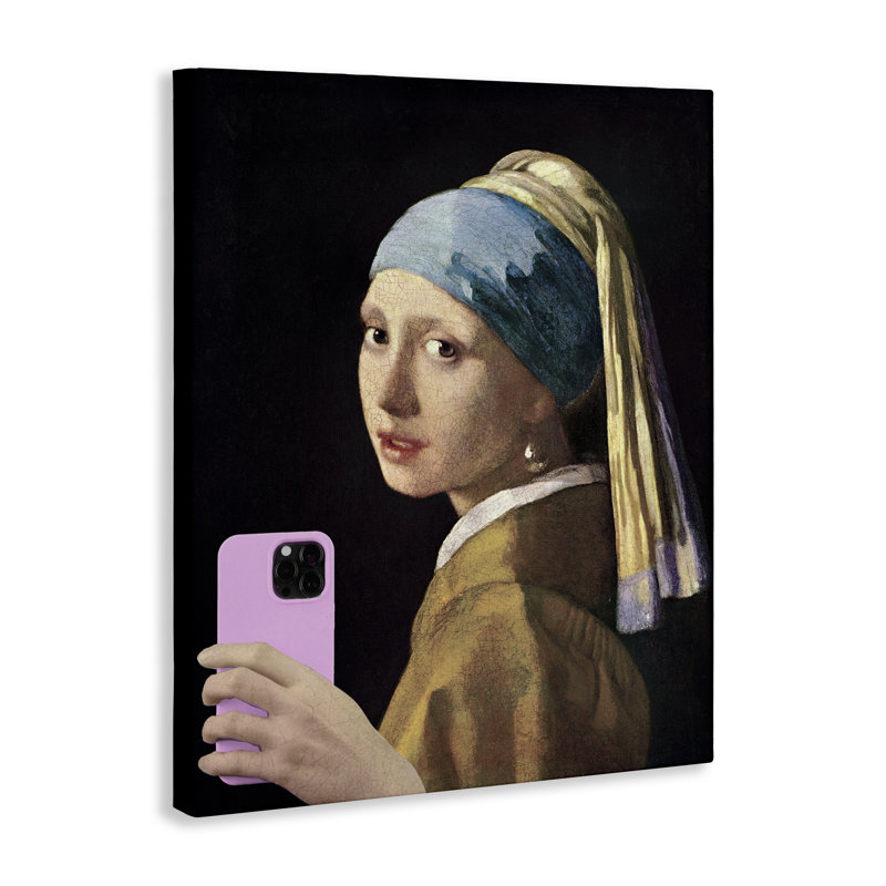 Fille avec téléphone, toile par Master Redux, H 48 po x l 36 po