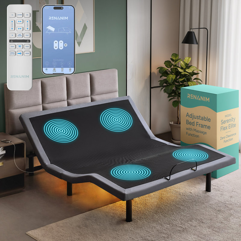 Pulteney Adjustable Beds with Massage, USB Ports, Remote, No Mattress Included, Queen