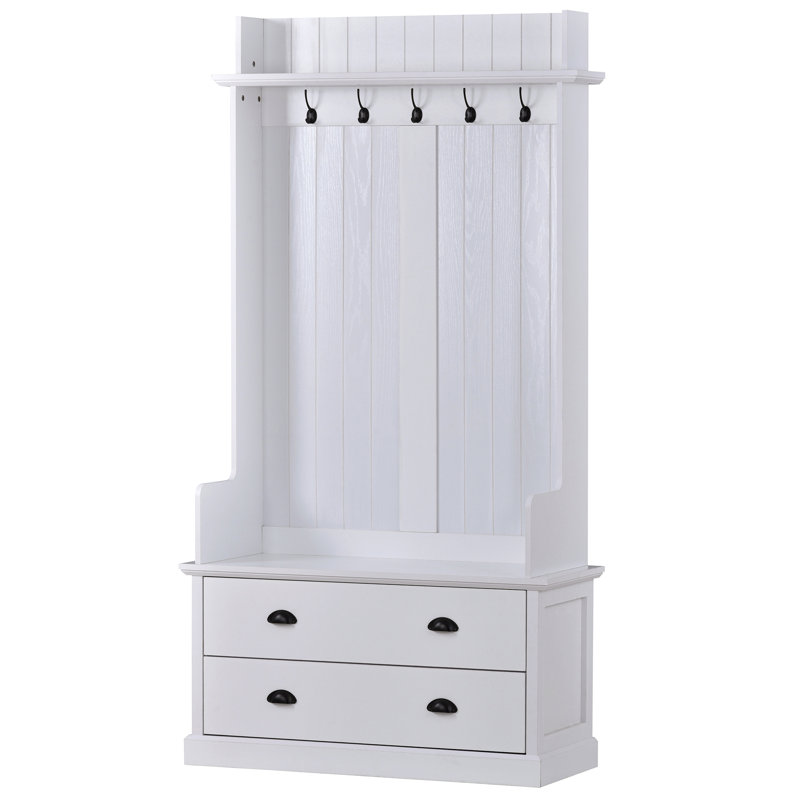 Hall Tree 38.5'' Wide with Bench and Shoe Storage, White
