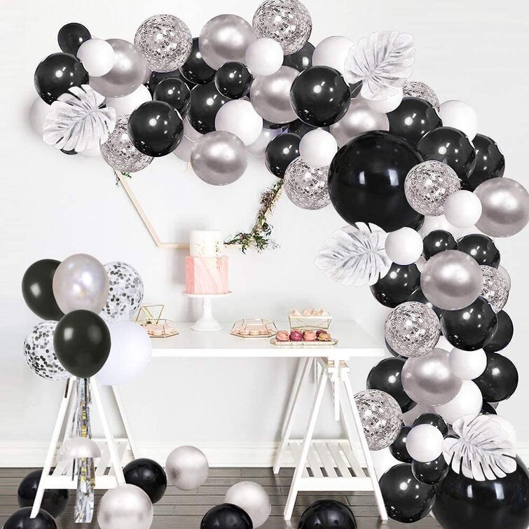 Black Silver And White Balloon Garland Kit Double Stuffed Black