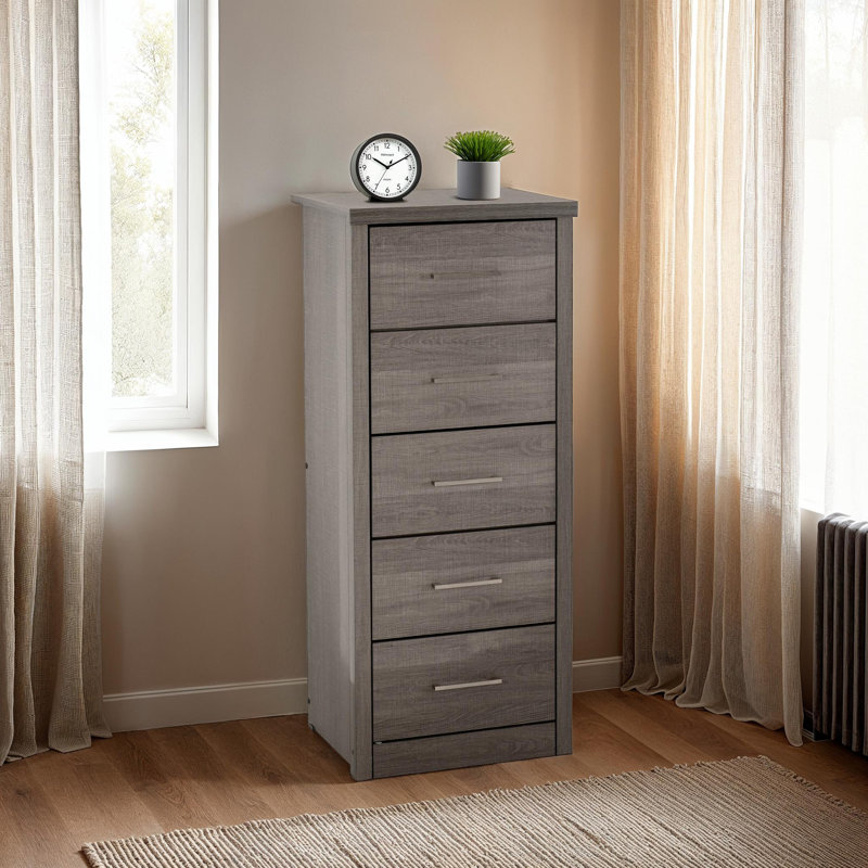 Kelton 5 Drawer 48Cm Tallboy, Black Wood Grain