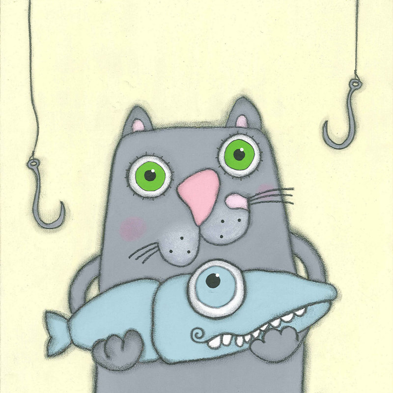 «Cat with Fish», reproduction sur toile tendue, H 48 po x l 48 po x P 1,5 po