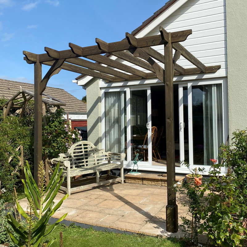 Randi Manufactured Wood Pergola, Rustic Brown, 270cm H x 420cm W x 420cm D