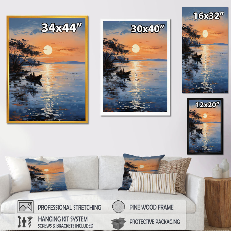 Coucher de soleil bleu au coucher de soleil III - art mural coucher de soleil côtier, Cadre flottant blanc, H 60 po x l 28 po
