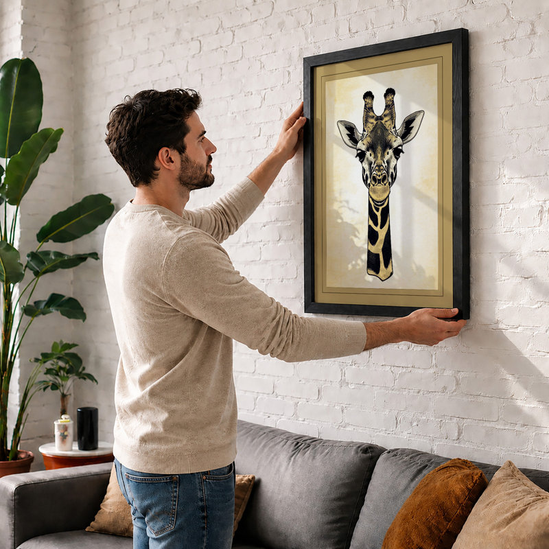 Giraffe Portrait Botanical - Framed Print, Unframed, A4 - 29.7 x 21.0 cm