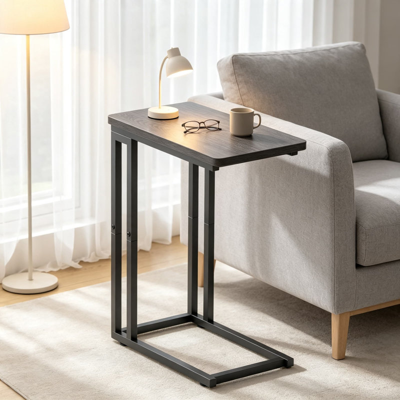 Table de bout en forme de C pour canapé-lit coulissant sous le canapé, table d'appoint Skinny pour les petits espaces, table à collation moderne, salon et chambre à coucher