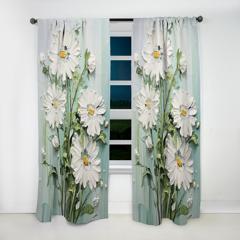 Ghaleb White Daisy Blooming Elegance VII - Daisies Curtain - Velvet Room Darkening - 1 panel, 52" W x 95" L