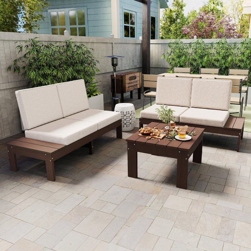 Canapés de patio modernes, ensemble modulaire en PEHD 3 pièces pour le divertissement dans la cour arrière
