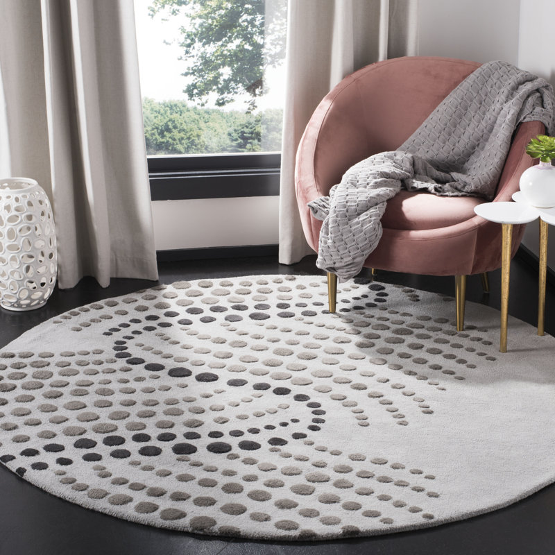 Amier Hand Tufted Wool And Viscose Abstract Rug, Round 6'