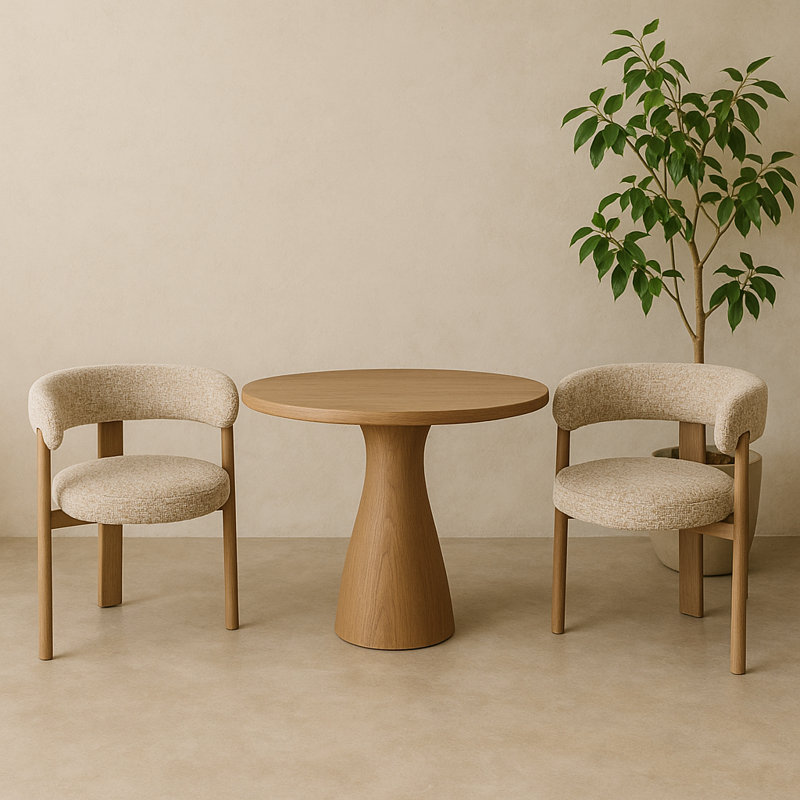 Upholstered 3-leg Wood-look Metal Frame 2pc Dining Chairs, Brown, Oak Wood