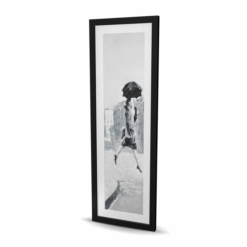 «Woman in the Rain - Black Scenic», reproduction encadrée avec passe-partout | Décoration