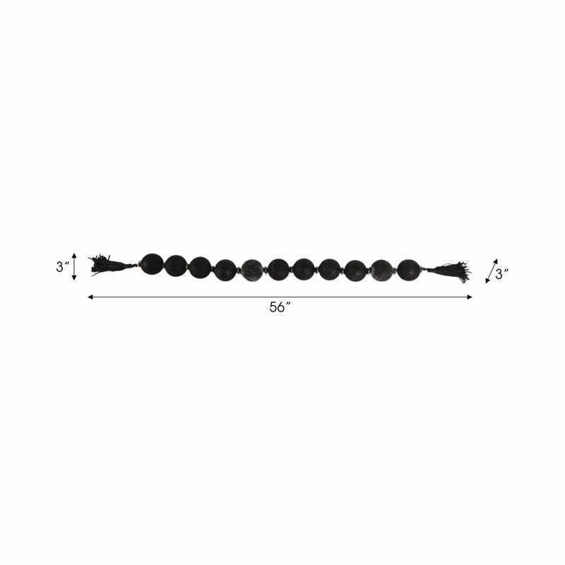 Decorative Glass Beads with Metal Accent and Leather Tassel for Home Decor - Elegant Garland for Table, Shelf, and Living Room Decoration - Black & Silver
