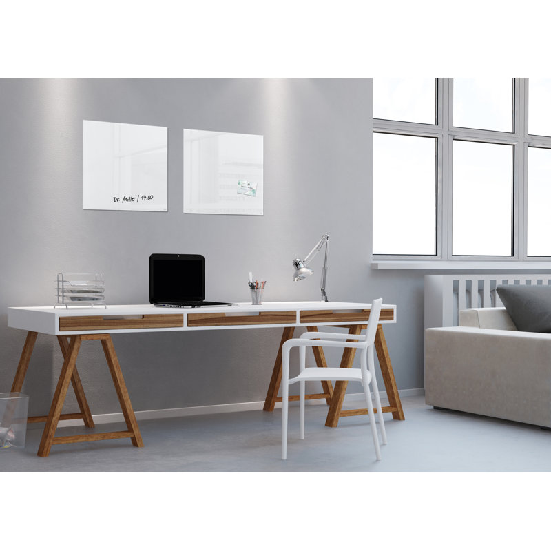 Artverum Wall Mounted Glass Board, White, 48cm H x 48cm W x 48cm L