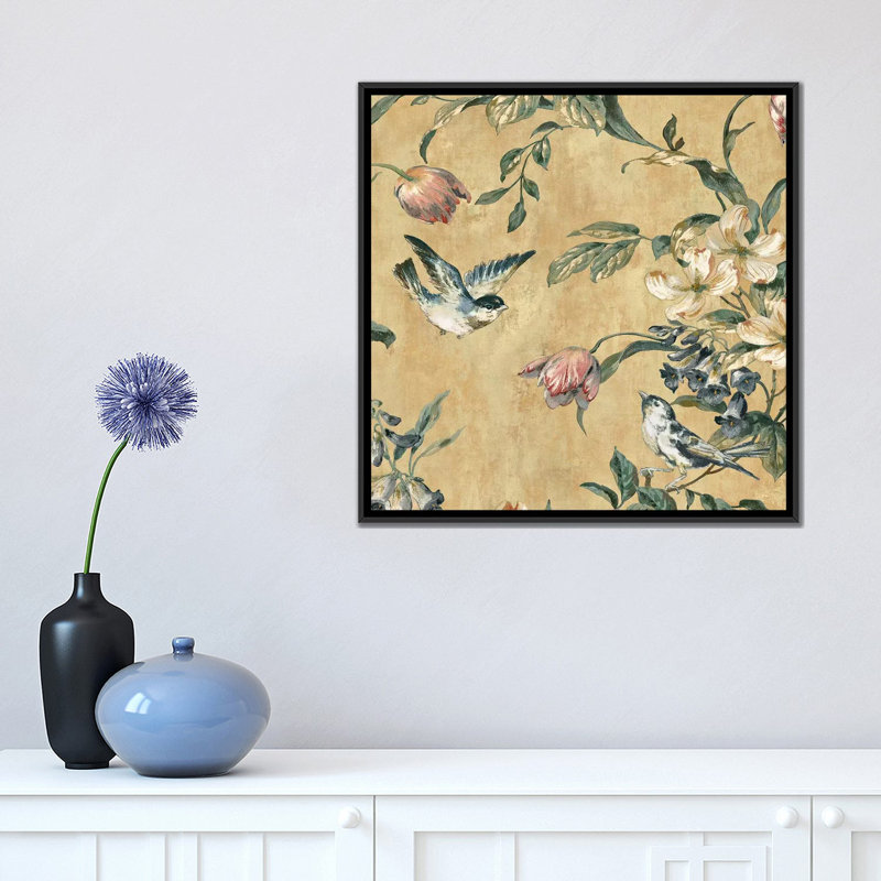 " Birdland I " by Reneé Campbell, 18" H x 18" W x 1.5" D, Black Framed Canvas, No Matte