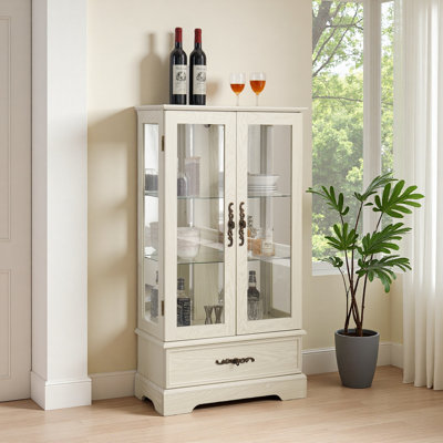 Vitrine lumineuse en verre avec tablettes réglables - Vitrine élégante à 2 portes et tiroir intégré, ampoule incluse