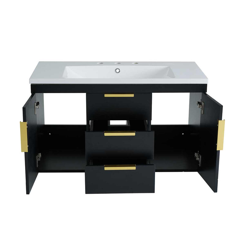 36'' Wall Mounted Bathroom Vanity With Resin Sink, Bathroom Storage Cabinet With 2 Drawers, Black