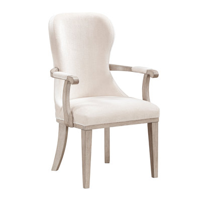 Traditional Elegance Armchairs  2 Ivory Fabric Upholstery Durable Cushion Seat Back Classic Design Comfort Dining Furniture