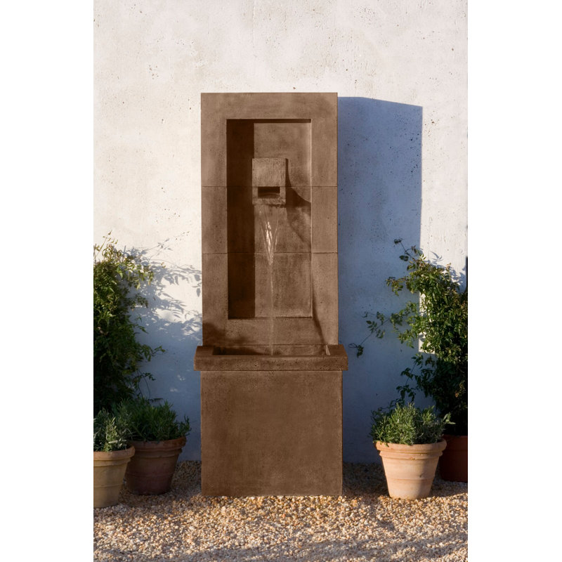 Moderne Column Fountain with Light, Brownstone