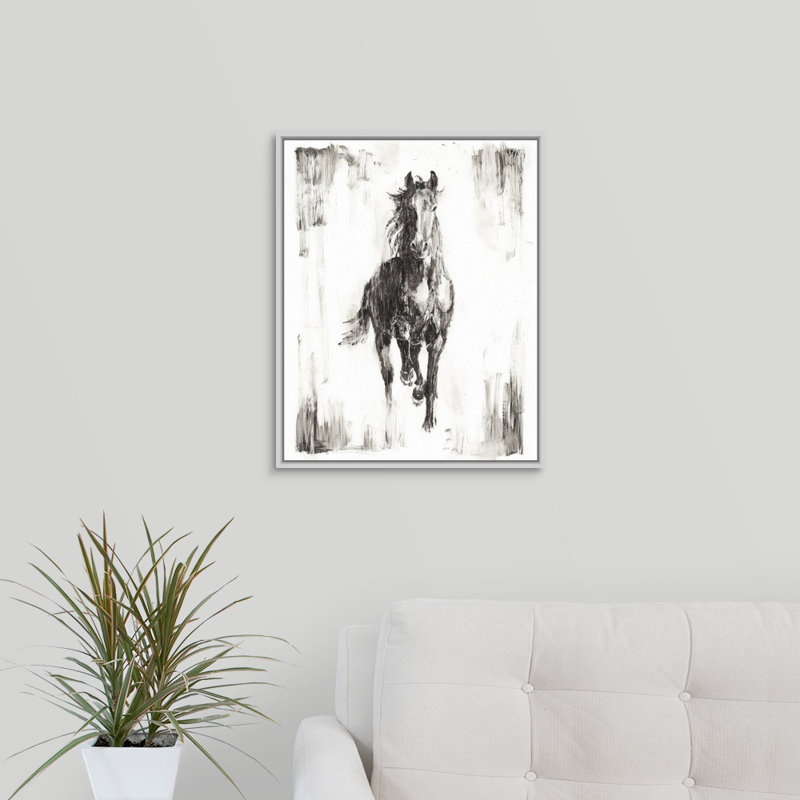 « rustique black stallion i », peinture sur toile, H 15,7 po x l 12,7 po x P 1,75 po, Cadre flottant blanc