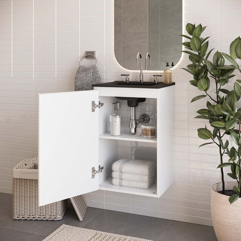 Ensemble de meuble-lavabo mural 18 po Bryn par Modway, Noir, Blanc