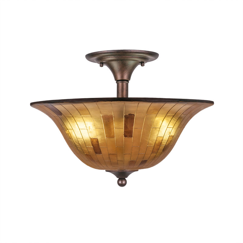 Renfrow Semi-Flush 2 Bulbs With 16" Penshell Resin Shade, Bronze