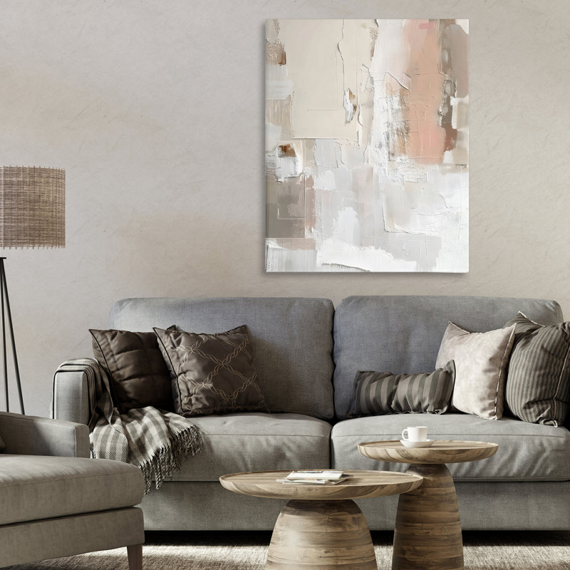Toile abstraite rosé et neutre, conception de Riley B, H 30 po x l 24 po
