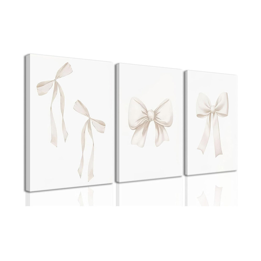 Coquette Beige Bow Wall Art Decor Posters, Cute Bow Bedroom Canvas Wall Art Decor Aesthetic For Teen Girls Room, Preppy Bow Pictures Wall Decor Painti