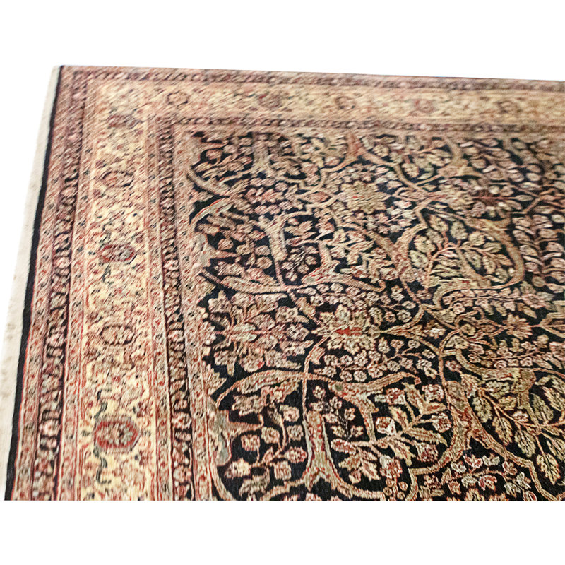 Tapis noir et doré de haute qualité noué à la main