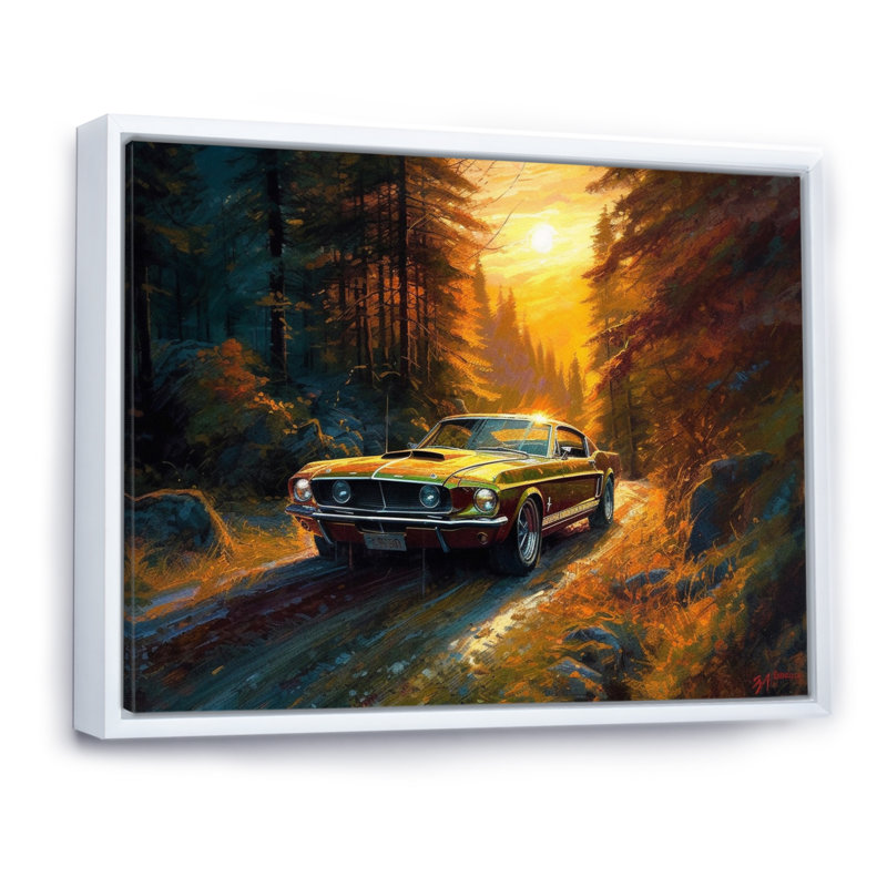 «Mustang Forest Drives III», reproduction sur toile, H 16 po x l 32 po x P 1 po, Cadre flottant blanc