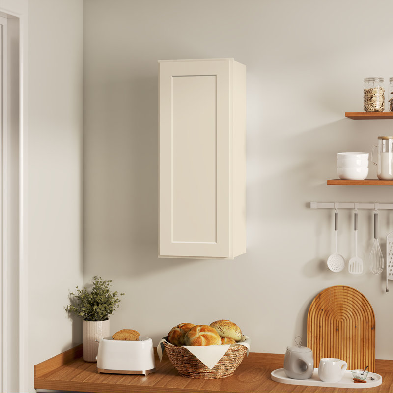 Armoire murale avec 1 porte et 2 tablettes, Shaker blanc antique, L 15 po x H 42 po x P 12 po