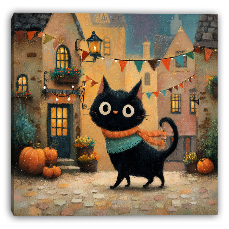 Art d'Halloween, chat avec citrouilles, 1, H 20 po x l 20 po