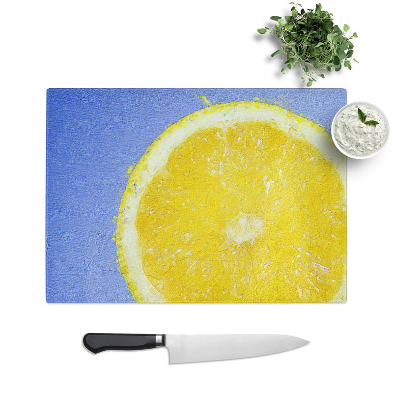 Glass Lemon Slice Chopping Board, 39 cm W x 28.5 cm L