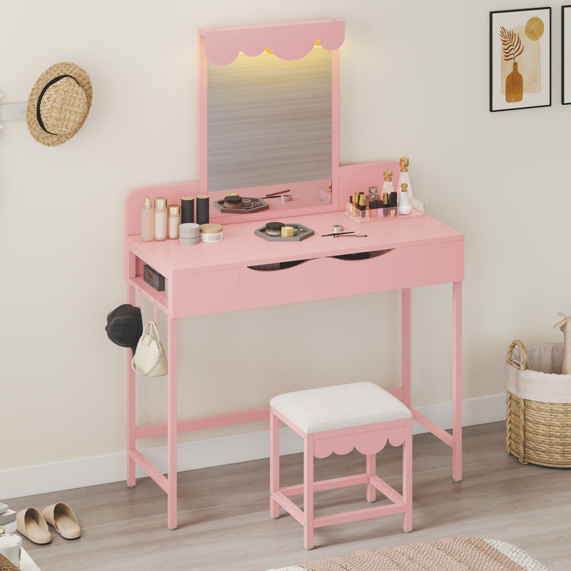 Dressing Table with Mirror, Pink