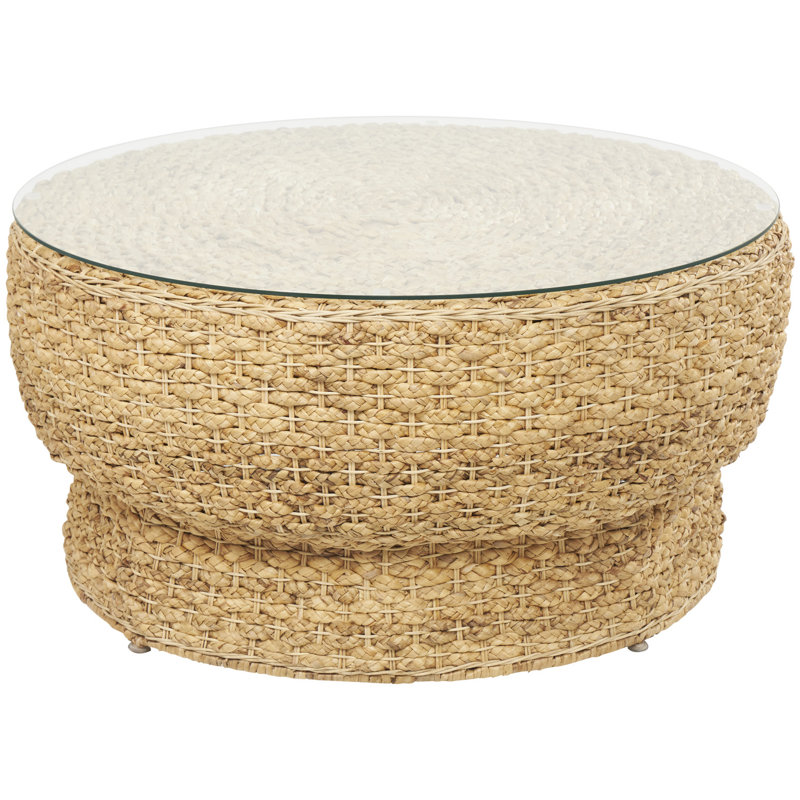 Ananth Rattan Handmade Woven Tapered Brown Coffee Table with Glass Top