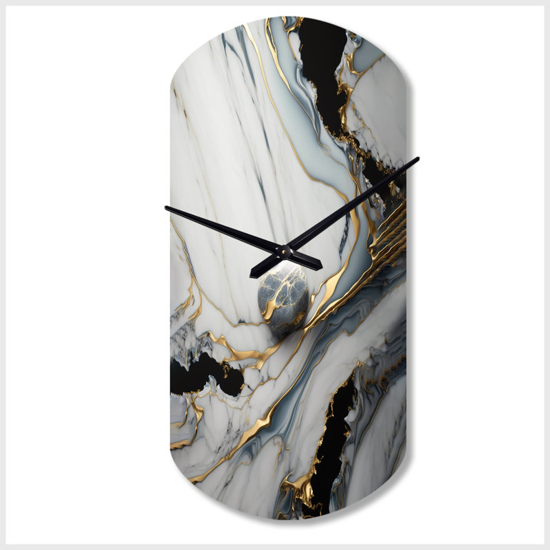 Horloge murale abstraite géométrique en marbre doré et blanc III - horloge murale asymétrique en métal blanc, Grand