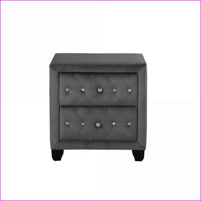 Sophia Modern Crystal Tufted 2-Drawer Cream Velvet Nightstand