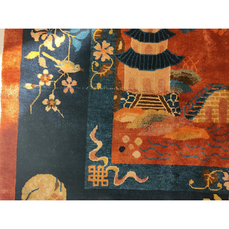 Antique Chinese Art Deco Wool Hand Knotted Pile Medallion Rug